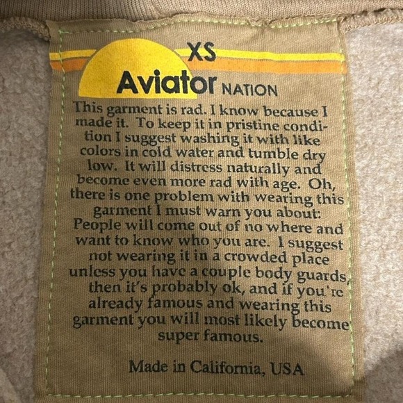 AVIATOR NATION FADED GOLD ZIP UP HOODIE size XS $232 Rare - Picture 3 of 4